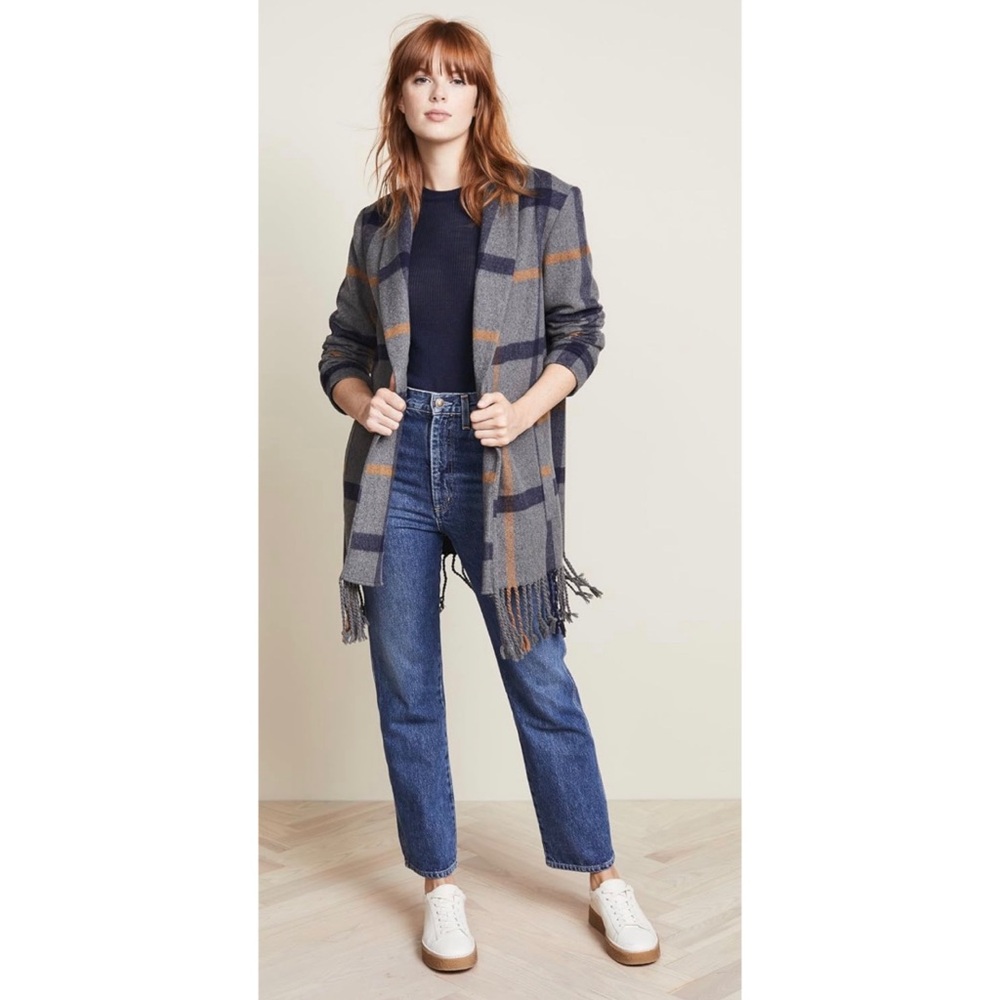 BB Dakota Women's Plaid Fringe Coat - Picture 1 of 8
